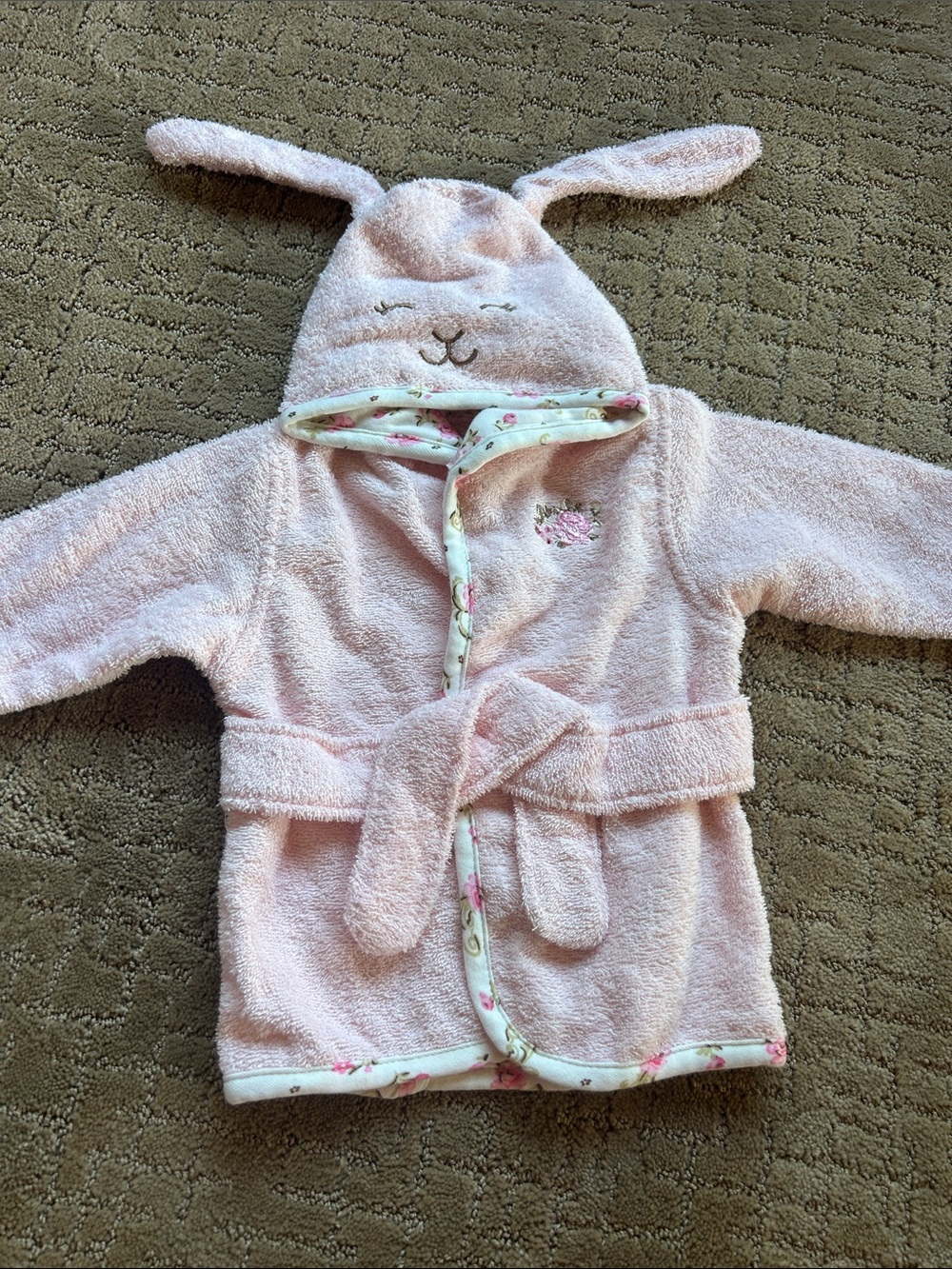 Little Me  100 procent cotton Pink Bunny Hooded Terry Robe with Belt